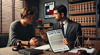 Criminal defense lawyer near you explaining continuous family violence charges to a client in Texas