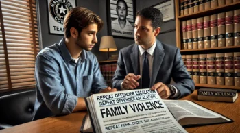 Criminal defense lawyer near you discussing repeat assault charges involving family violence in Galveston County