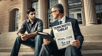 Criminal defense attorney near you explaining terroristic threat assault charges in Texas to a client