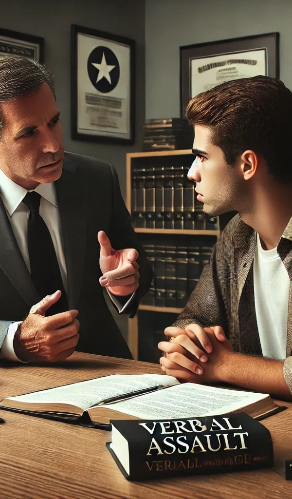 Criminal defense lawyer near you discussing verbal assault charges with a client after a heated argument in Texas