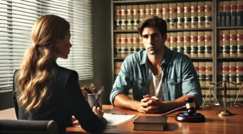 A man consulting with a criminal defense attorney in a professional office, both reviewing legal documents—representing the legal strategy needed to avoid jail after a serious assault charge in Texas with a lawyer near you.