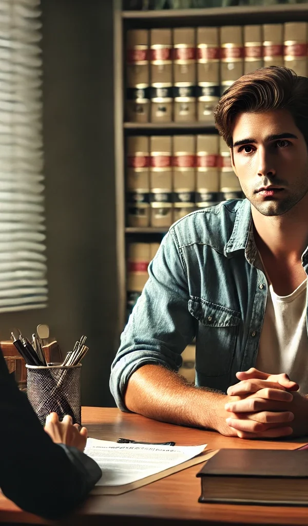 A man consulting with a criminal defense attorney in a professional office, both reviewing legal documents—representing the legal strategy needed to avoid jail after a serious assault charge in Texas with a lawyer near you.
